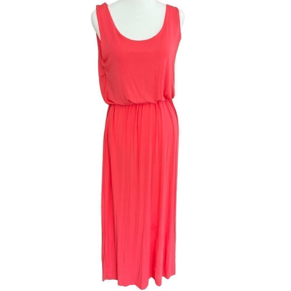 Jenny Boston Boutique sleeveless coral orange elastic waist maxi dress